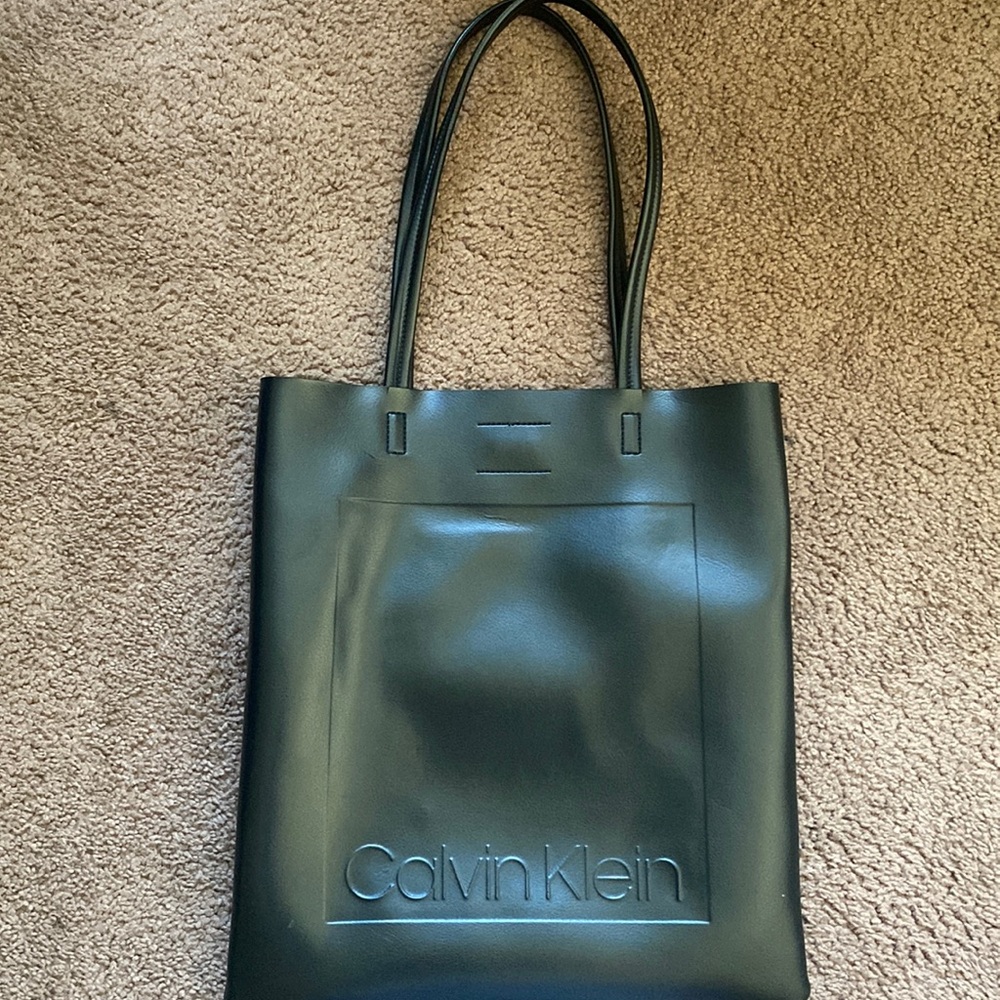 Calvin Klein Faux Leather NORA Black NOVELTY North/South Tote Handbag